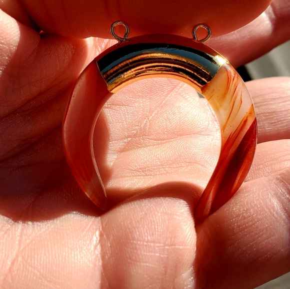 New Crescent Moon Double Horn Red Glass Pendant. - Picture 3 of 10